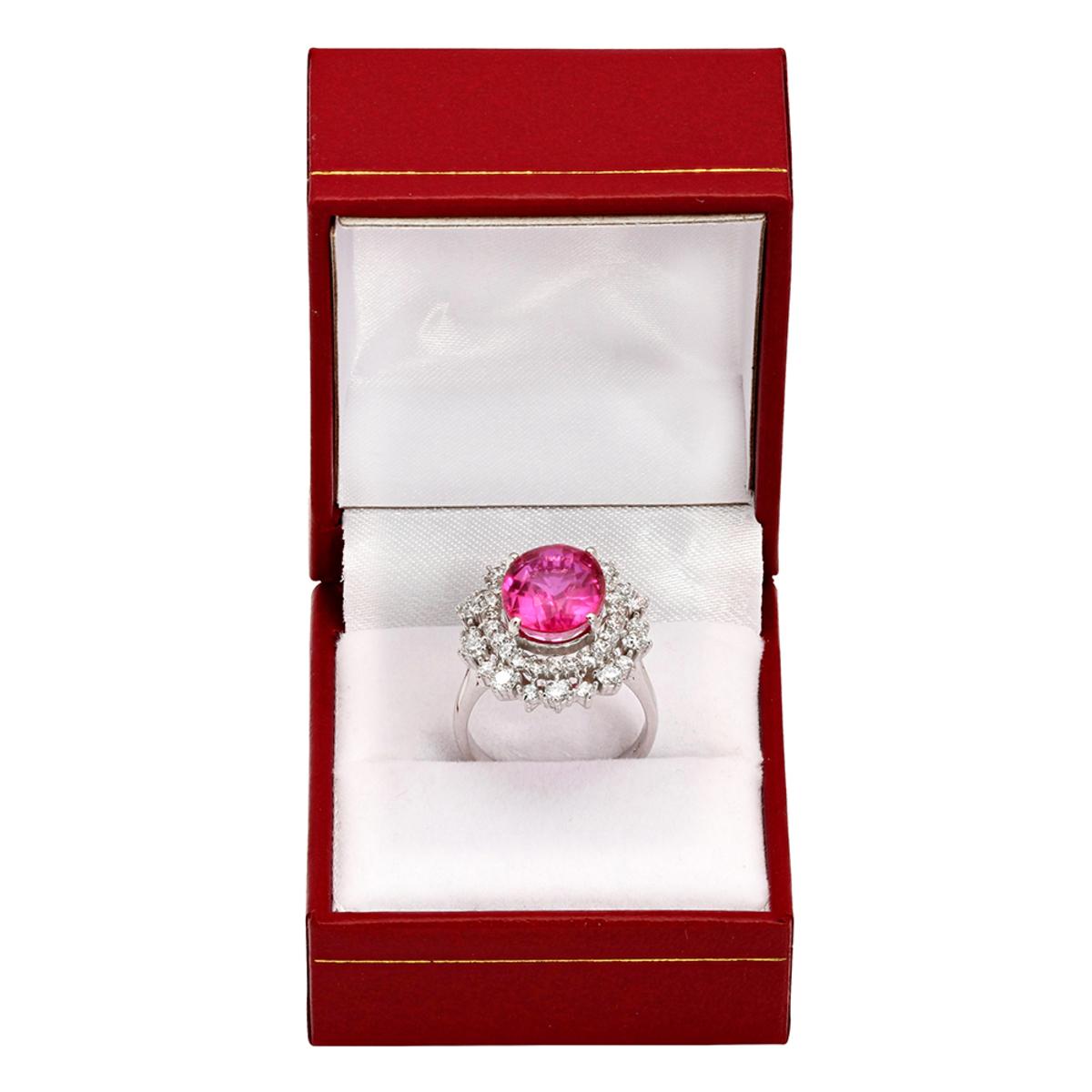 14k White Gold 5.75ct Pink Tourmaline Doublet 1.65ct Diamond Ring