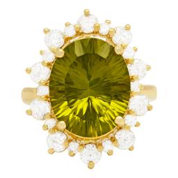 14k Yellow Gold 8.97ct Peridot 1.70ct Diamond Ring