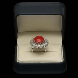 14K White Gold 12.92ct Coral and 2.50ct Diamond Ring