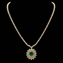 18K Gold 3.73ct Emerald 10.94ct Diamond Necklace