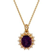 14k Yellow Gold 7.35ct Amethyst 0.76ct Diamond Pendant