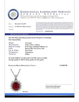 14k White Gold 5.41ct Ruby 0.86ct Diamond Pendant