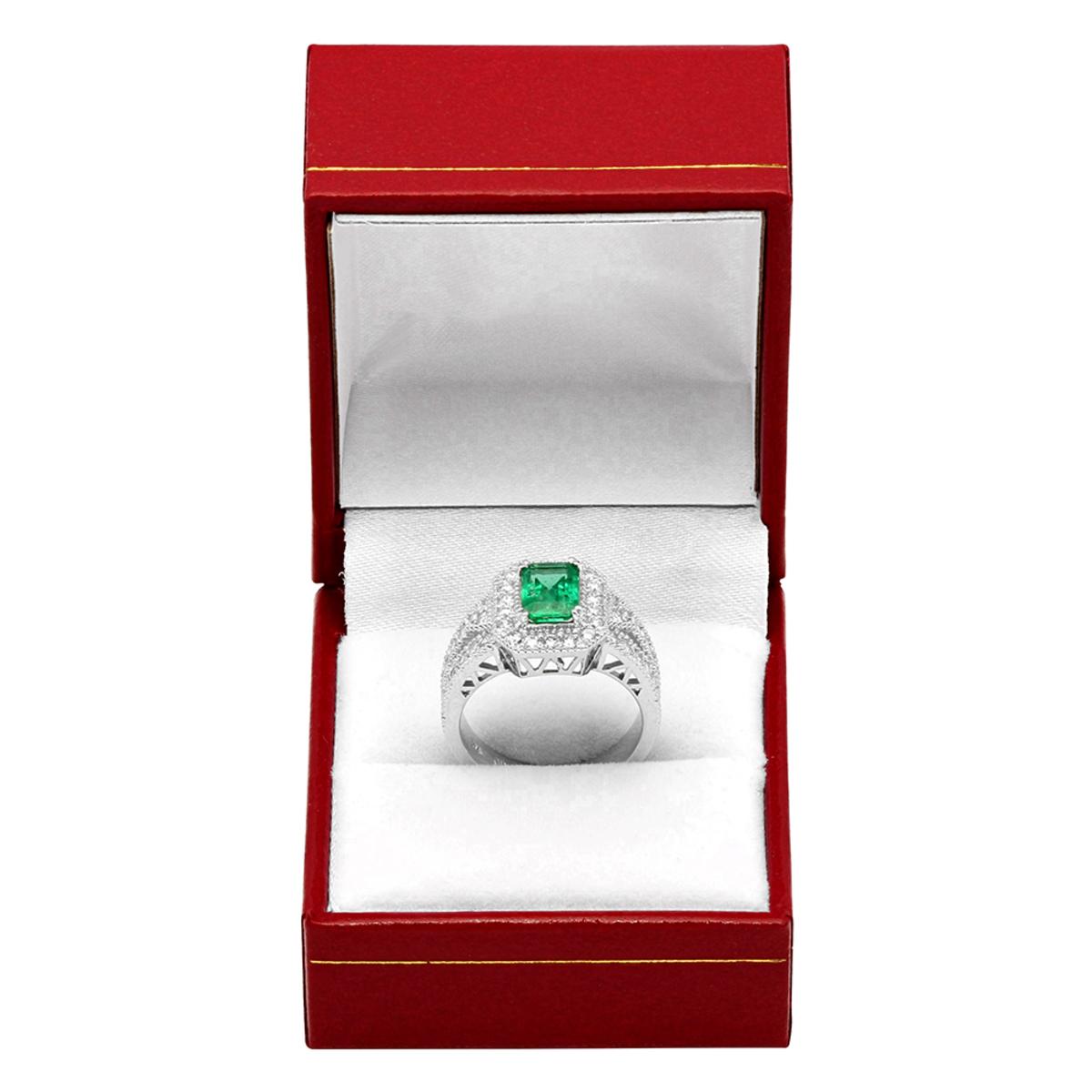 14k White Gold 1.20ct Emerald 1.18ct Diamond Ring