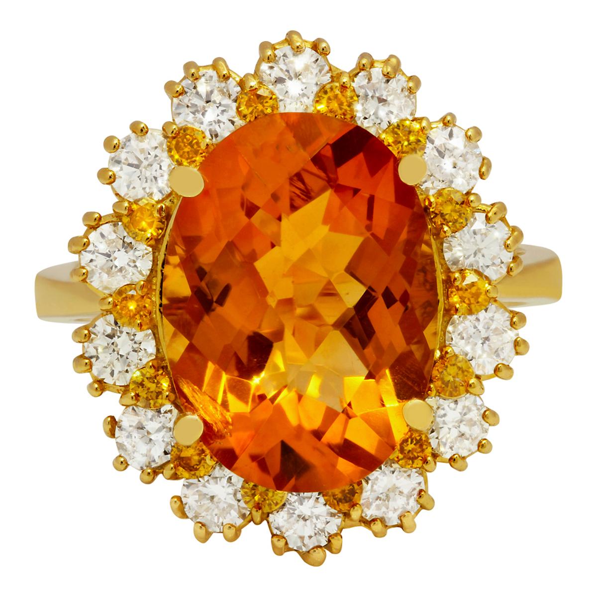 14k Yellow Gold 4.82ct Citrine 1.32ct Diamond Ring