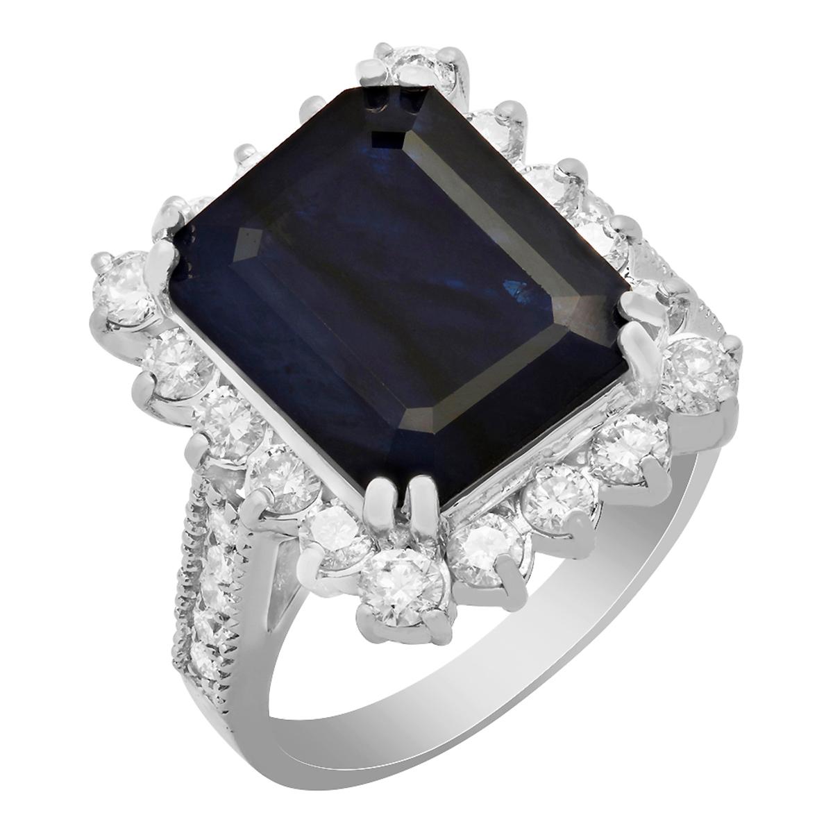 14k White Gold 7.18ct Sapphire 1.27ct Diamond Ring