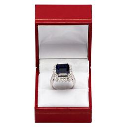 14k White Gold 7.18ct Sapphire 1.27ct Diamond Ring