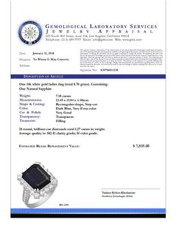 14k White Gold 7.18ct Sapphire 1.27ct Diamond Ring