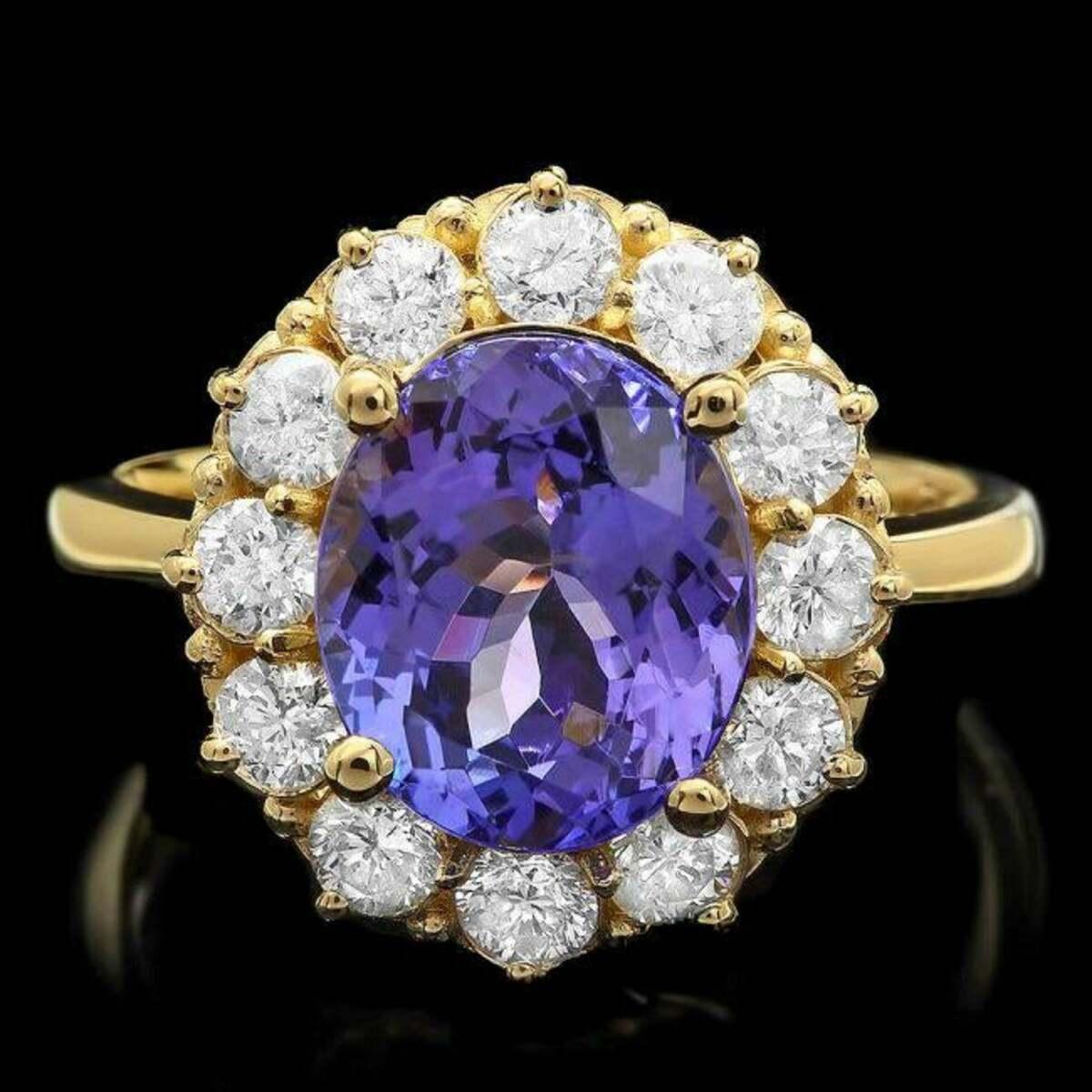 14K Yellow Gold 3.92ct Tanzanite and 0.84ct Diamond Ring