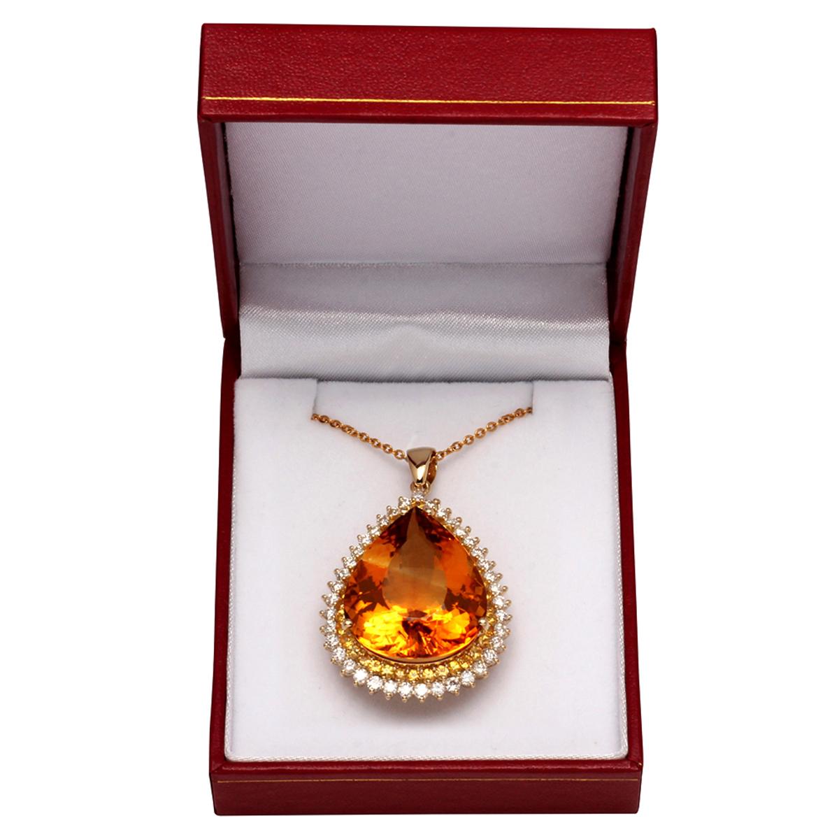 14k Yellow Gold 37.73ct Citrine 1.67ct Yellow Sapphire 1.98ct Diamond Pendant