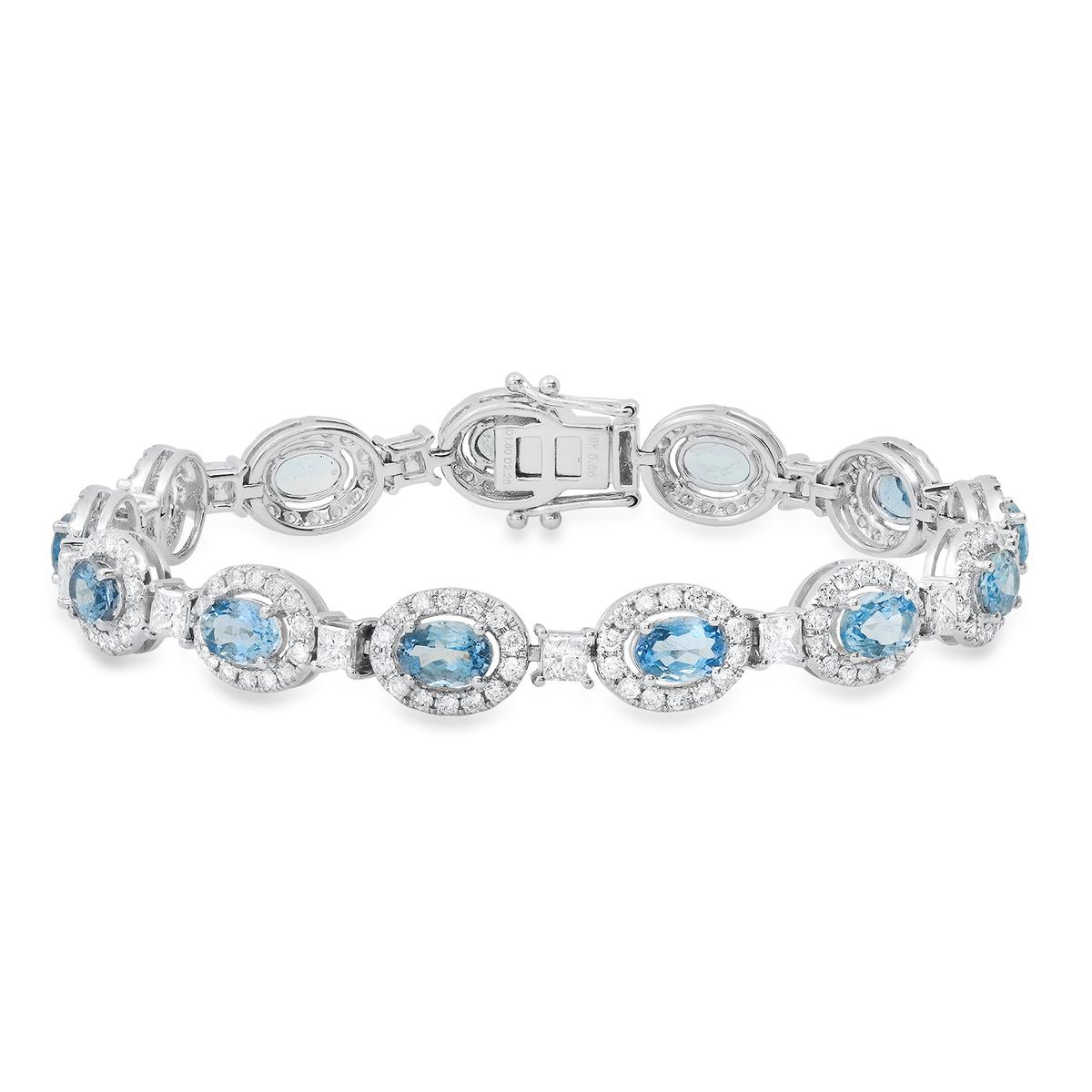 18K White Gold Setting with 5.56ct Aquamarine and 4.08ct Diamond Ladies Bracelet