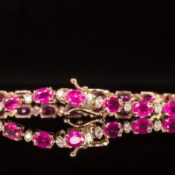 14K Rose Gold 9.88ct Pink Sapphire 0.76ct Diamond Bracelet