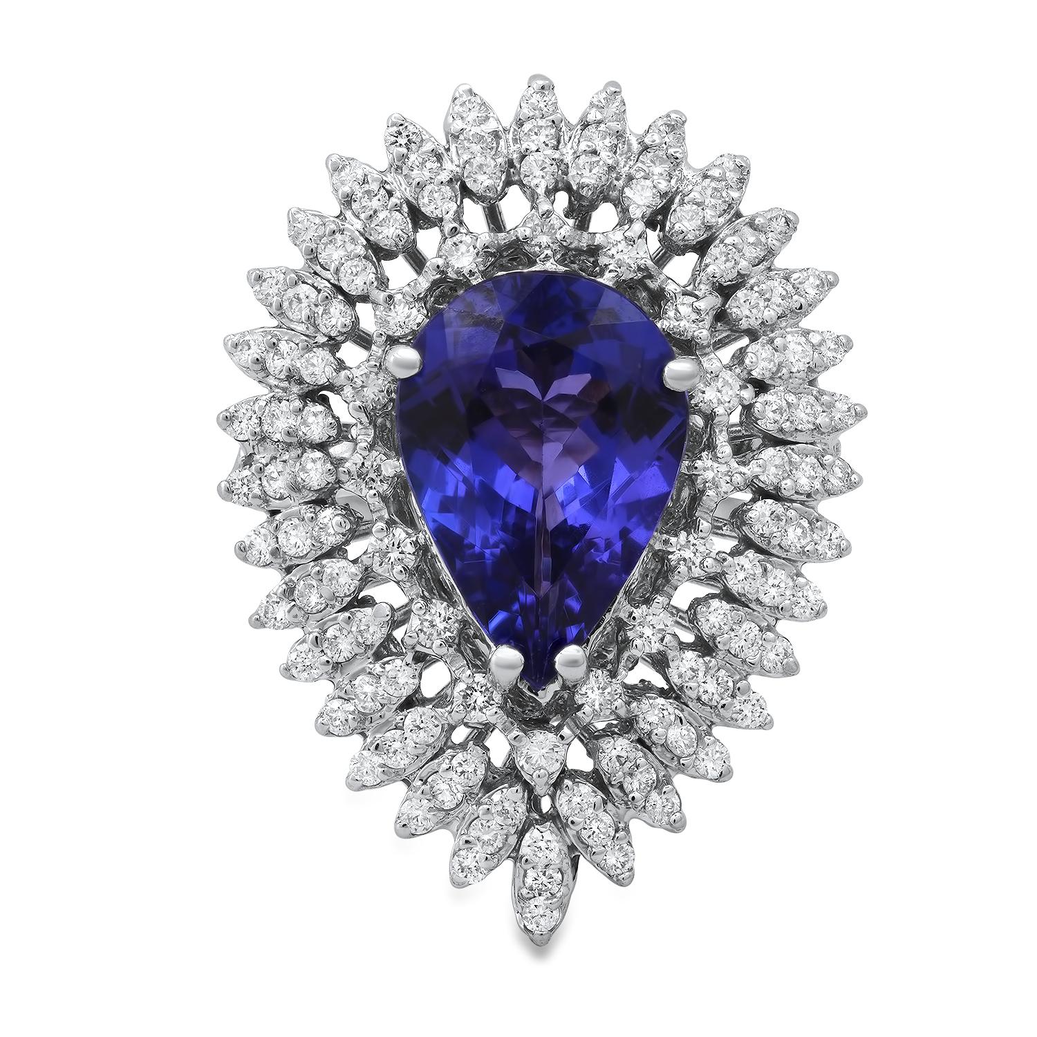 14K White Gold Setting with 4.75ct Tanzanite and 1.20ct Diamond Ladies Ring