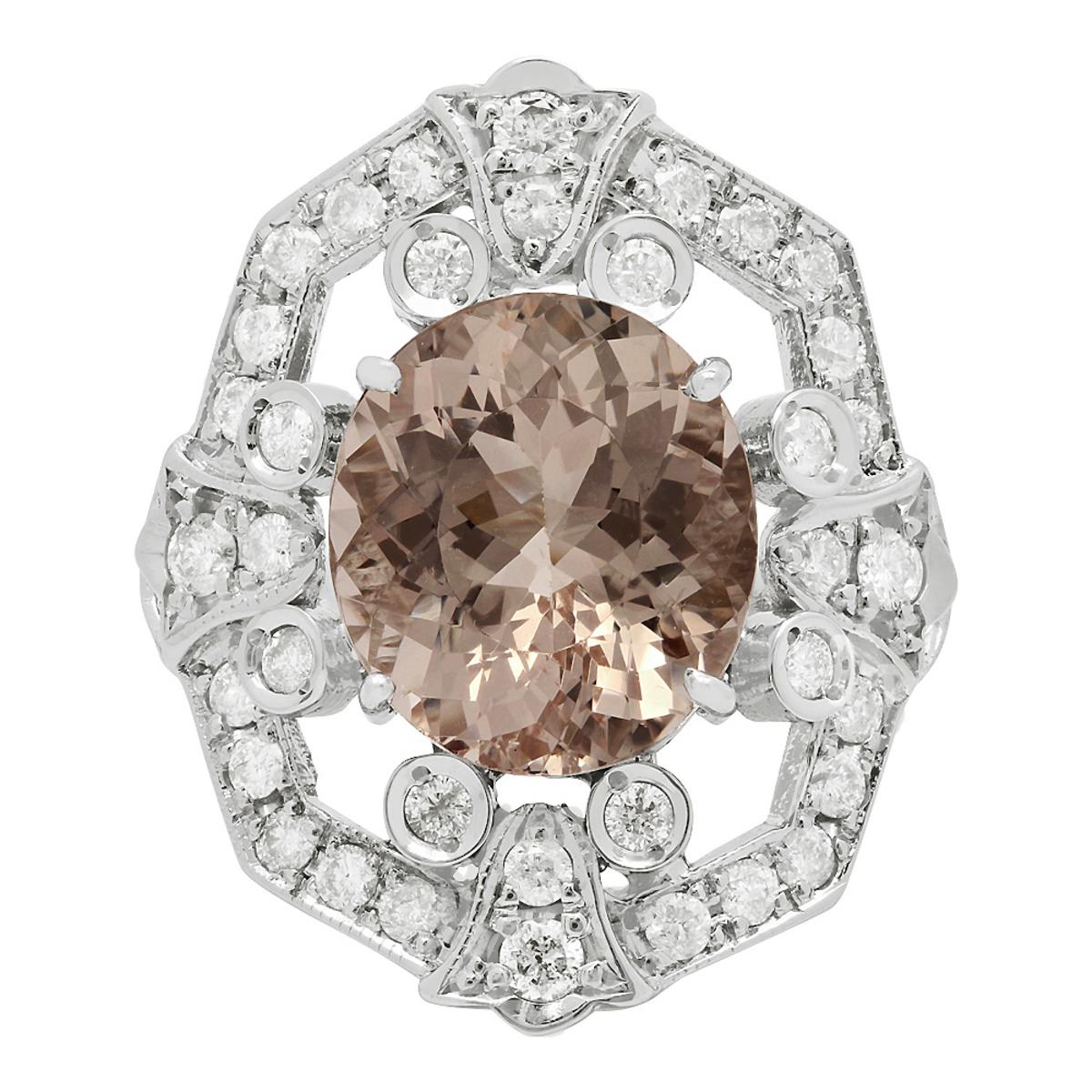 14k White Gold 7.16ct Morganite 1.21ct Diamond Ring