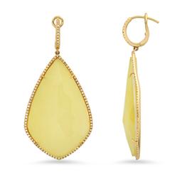 14K Yellow Gold Setting with 36.66ct Chalcedony and 0.98ct Diamond Earrings