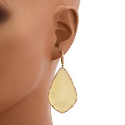 14K Yellow Gold Setting with 36.66ct Chalcedony and 0.98ct Diamond Earrings