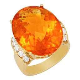 14k Yellow Gold 19.61ct Citrine 0.69ct Diamond Ring