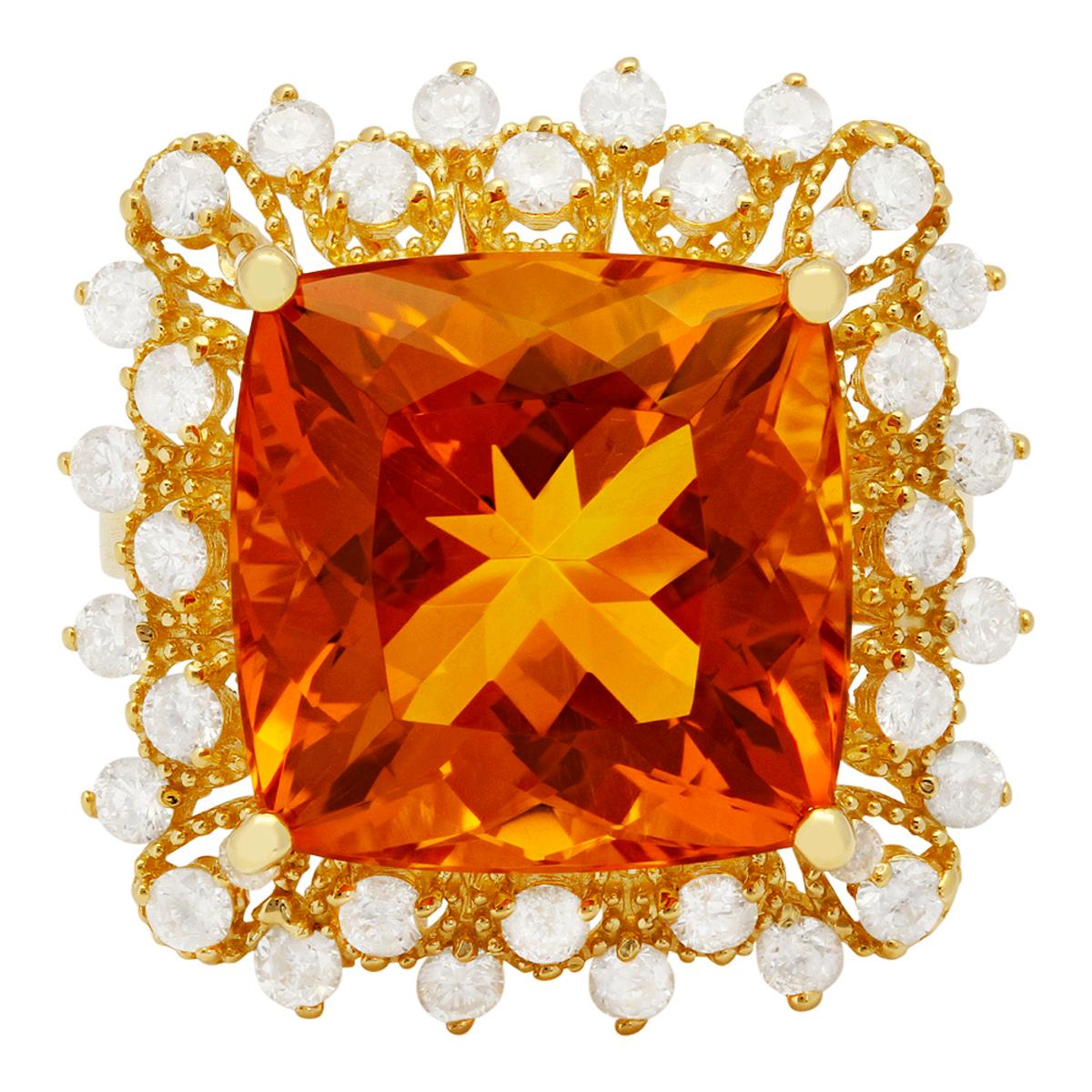 14k Yellow Gold 10.58ct Citrine 0.97ct Diamond Ring