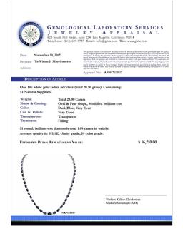 14k White Gold 23.90ct Sapphire 1.09ct Diamond Necklace