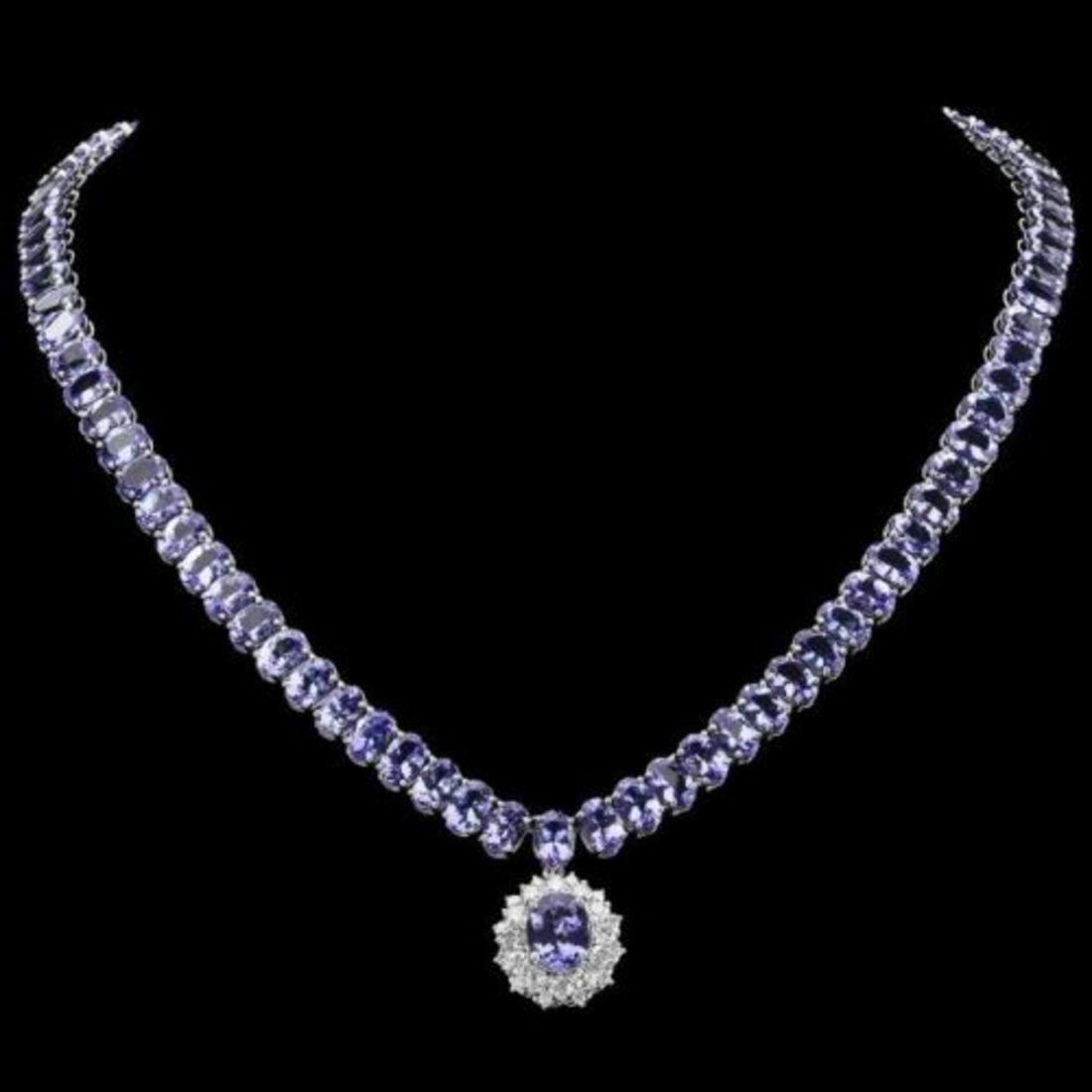 14K White Gold 65.62ct Tanzanite and 1.47ct Diamond Necklace