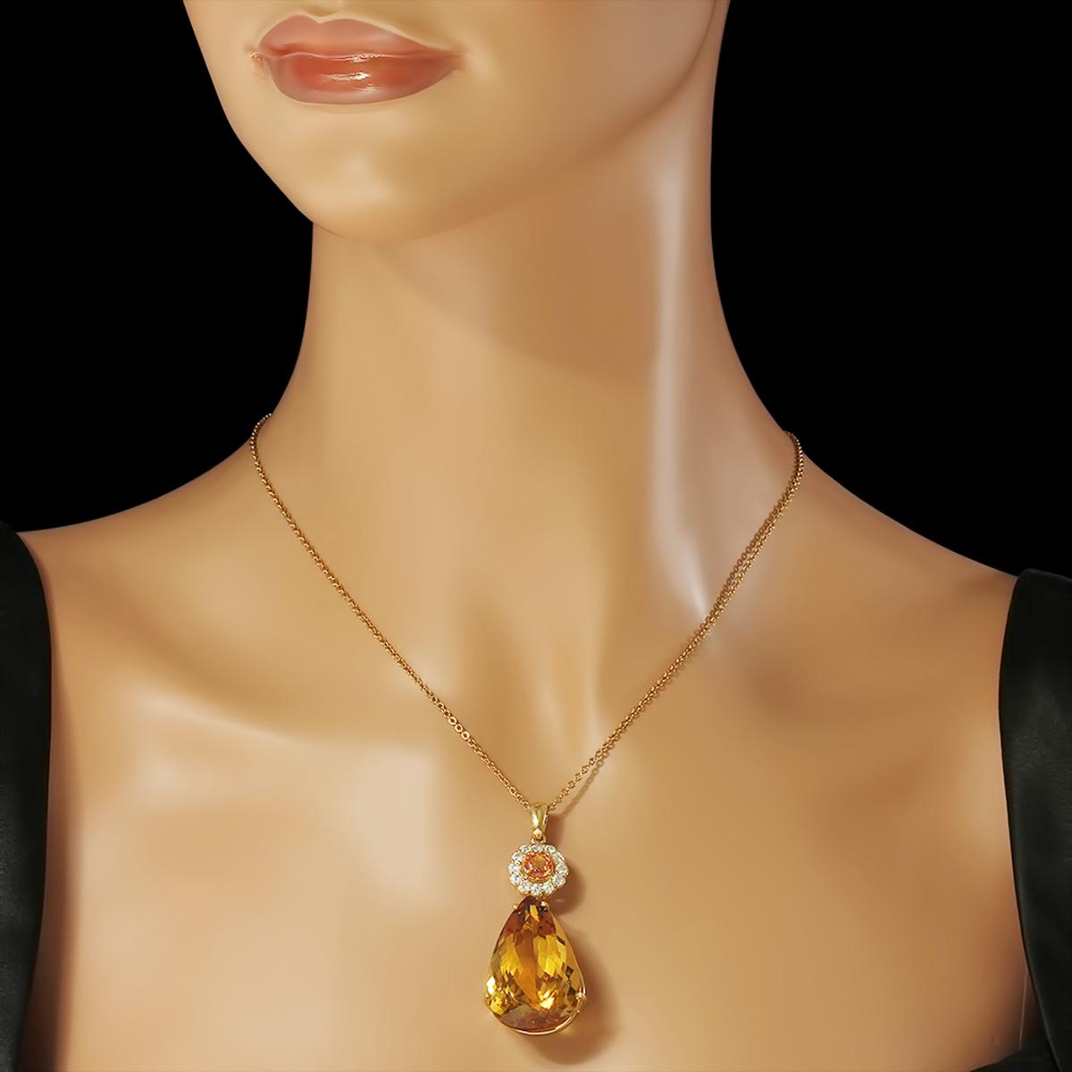 14K Gold 42.91ct Citrine 1.17ct Sapphire 1.02ct Diamond Pendant