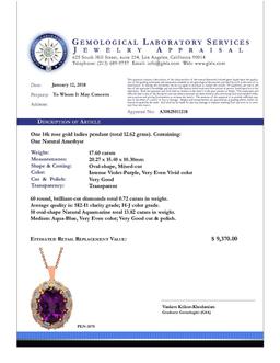 14k Rose Gold 17.60ct Amethyst 13.82ct Aquamarine 0.72ct Diamond Pendant