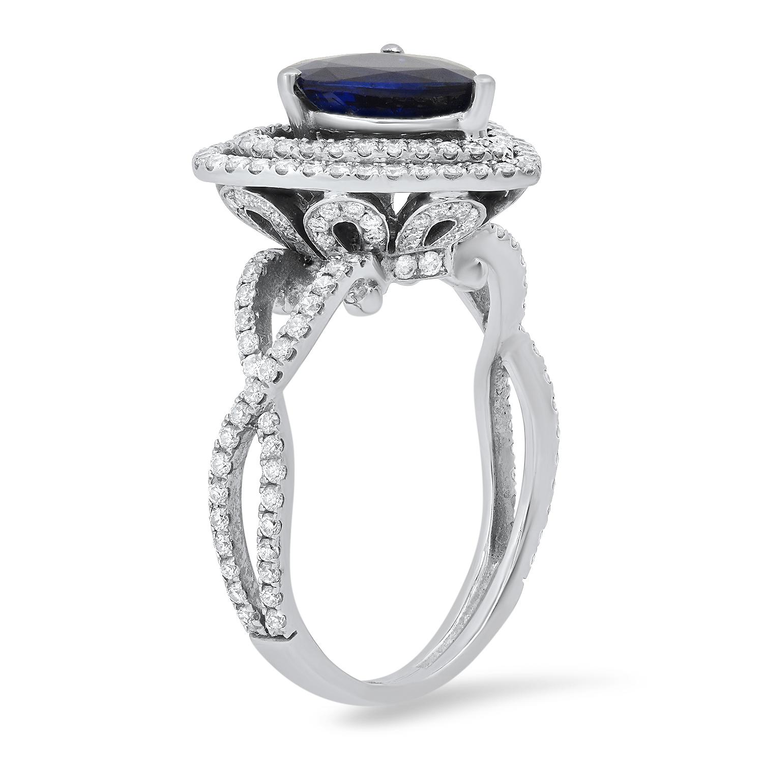 14K White Gold Setting with 2.50ct Sapphire and 1.00ct Diamond Ladies Ring