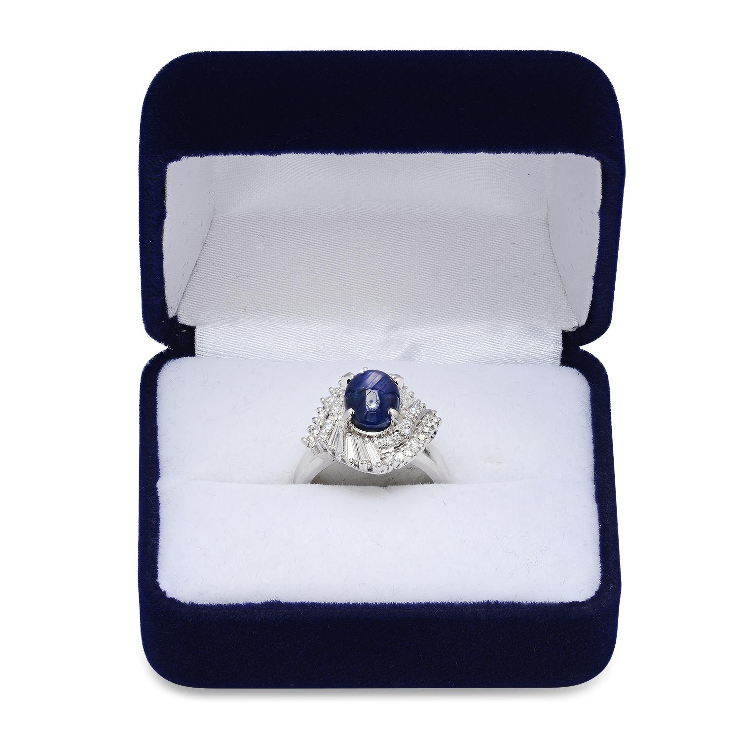 Platinum Setting with 4.9ct Sapphire and 0.87ct Diamond Ladies Ring