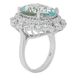 14k White Gold 12.21ct Aquamarine 1.78ct Diamond Ring