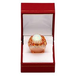 14k Rose Gold 7.02ct White Opal 9.56ct Orange Sapphire 2.28ct Diamond Ring