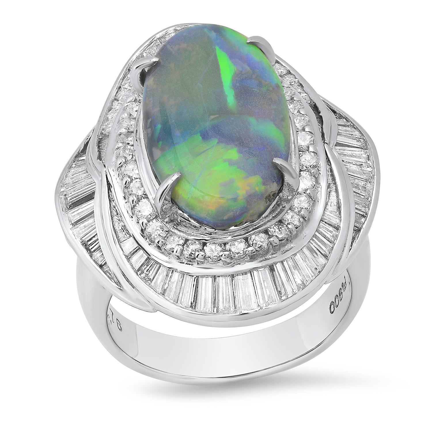 Platinum Setting with 4.68ct Opal and 1.76ct Diamond Ladies Ring