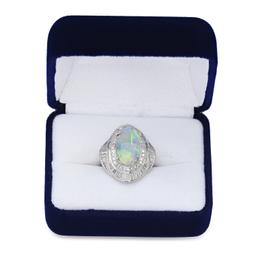 Platinum Setting with 4.68ct Opal and 1.76ct Diamond Ladies Ring
