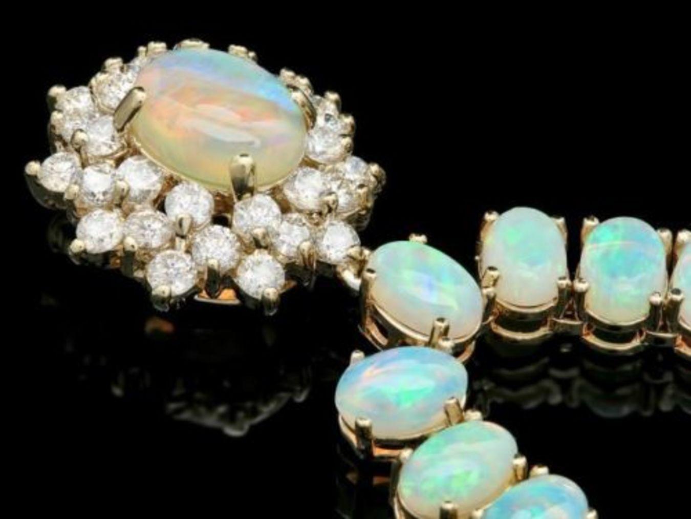 14K Yellow Gold 26.25ct Opal and 1.20ct Diamond Necklace