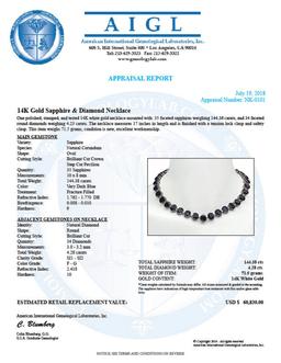 14K Gold 144.38ct Sapphire 4.28ct Diamond Necklace