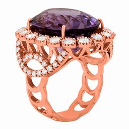 14k Rose Gold 17.38ct Amethyst 1.78ct Diamond Ring