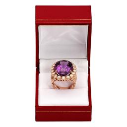 14k Rose Gold 17.38ct Amethyst 1.78ct Diamond Ring