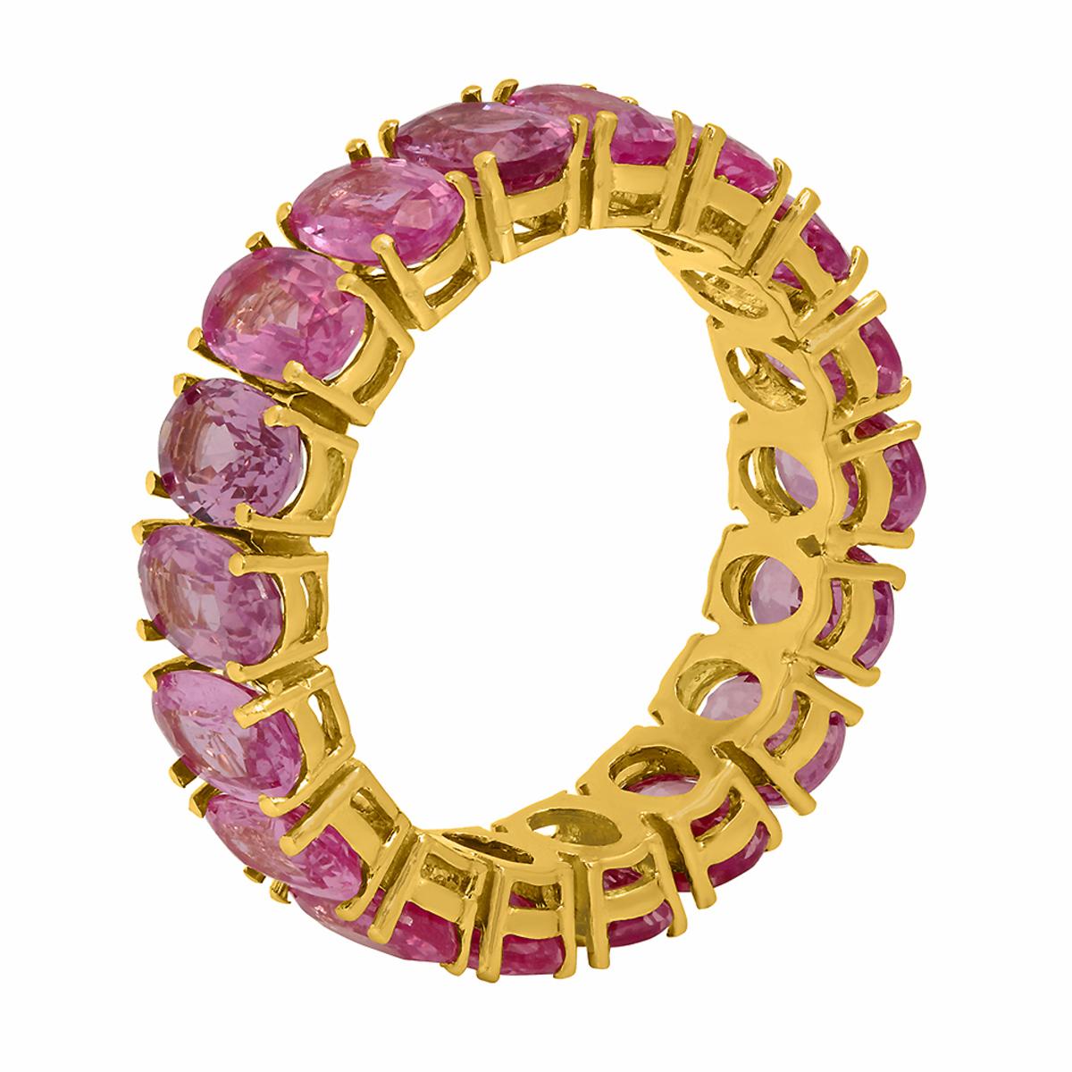 14k Yellow Gold 12.60ct Pink Sapphire Eternity Band Ring