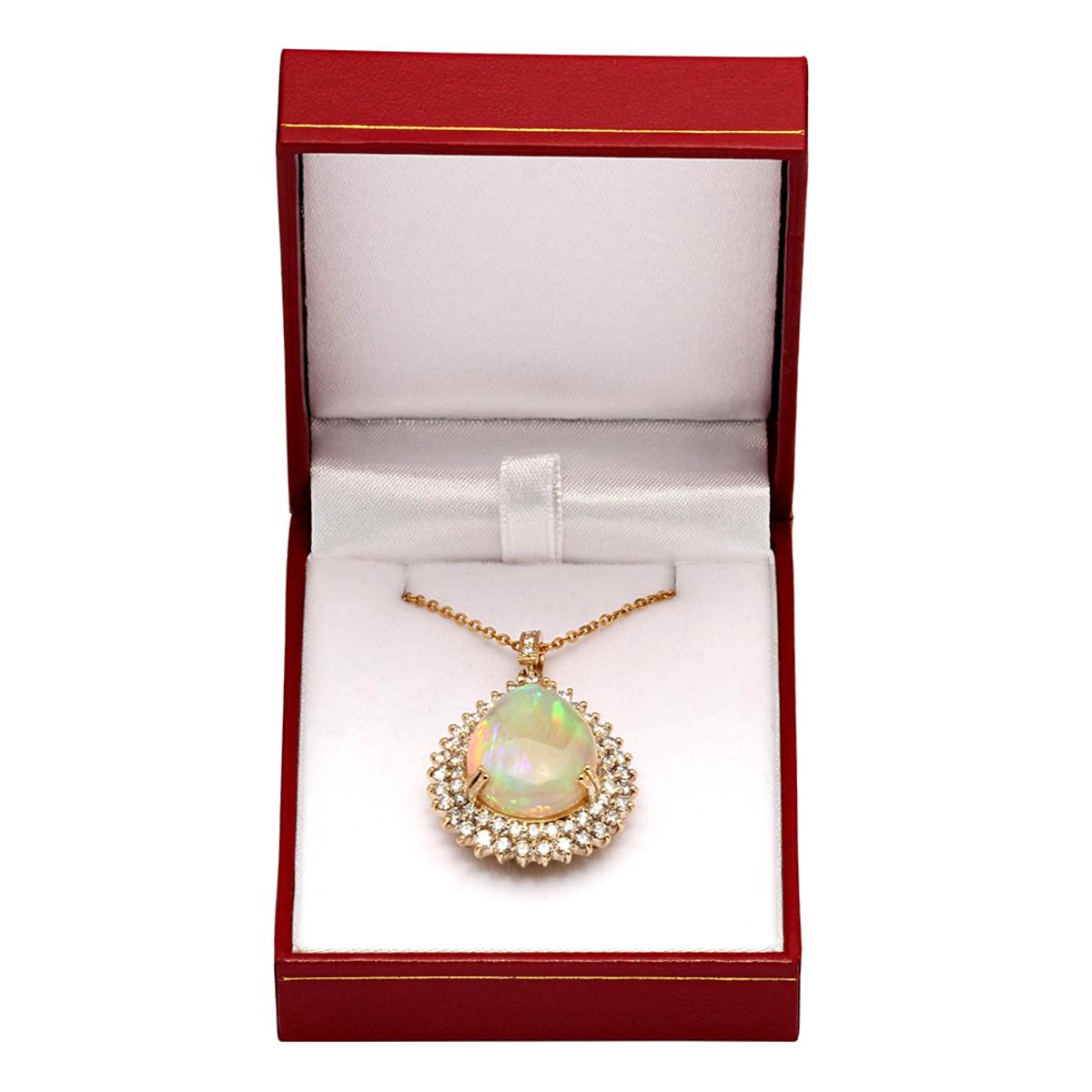 14k Yellow Gold 15.42ct Ethiopian Opal 3.72ct Diamond Pendant