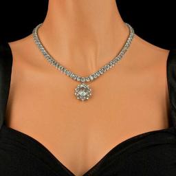 14K White Gold 60.80ct Aquamarine and 1.35ct Diamond Necklace