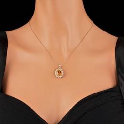 14K Yellow Gold Citrine and Diamond Pendant