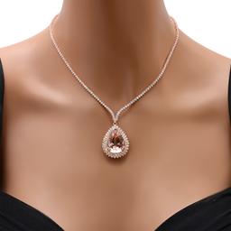 14K Rose Gold with 19.26ct Morganite and 5.42ct Diamond Necklace