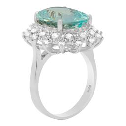 14k White Gold 7.06ct Aquamarine 0.74ct Diamond Ring