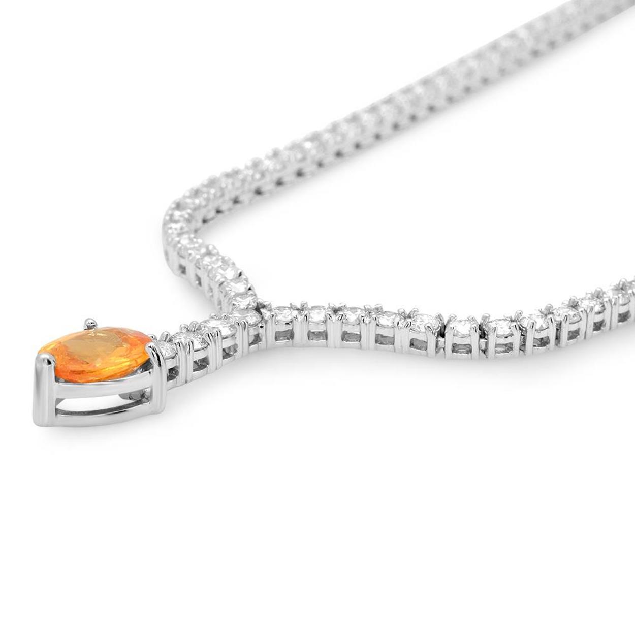 14K Gold 1.51ct Orange Sapphire 4.13cts Diamond Necklace