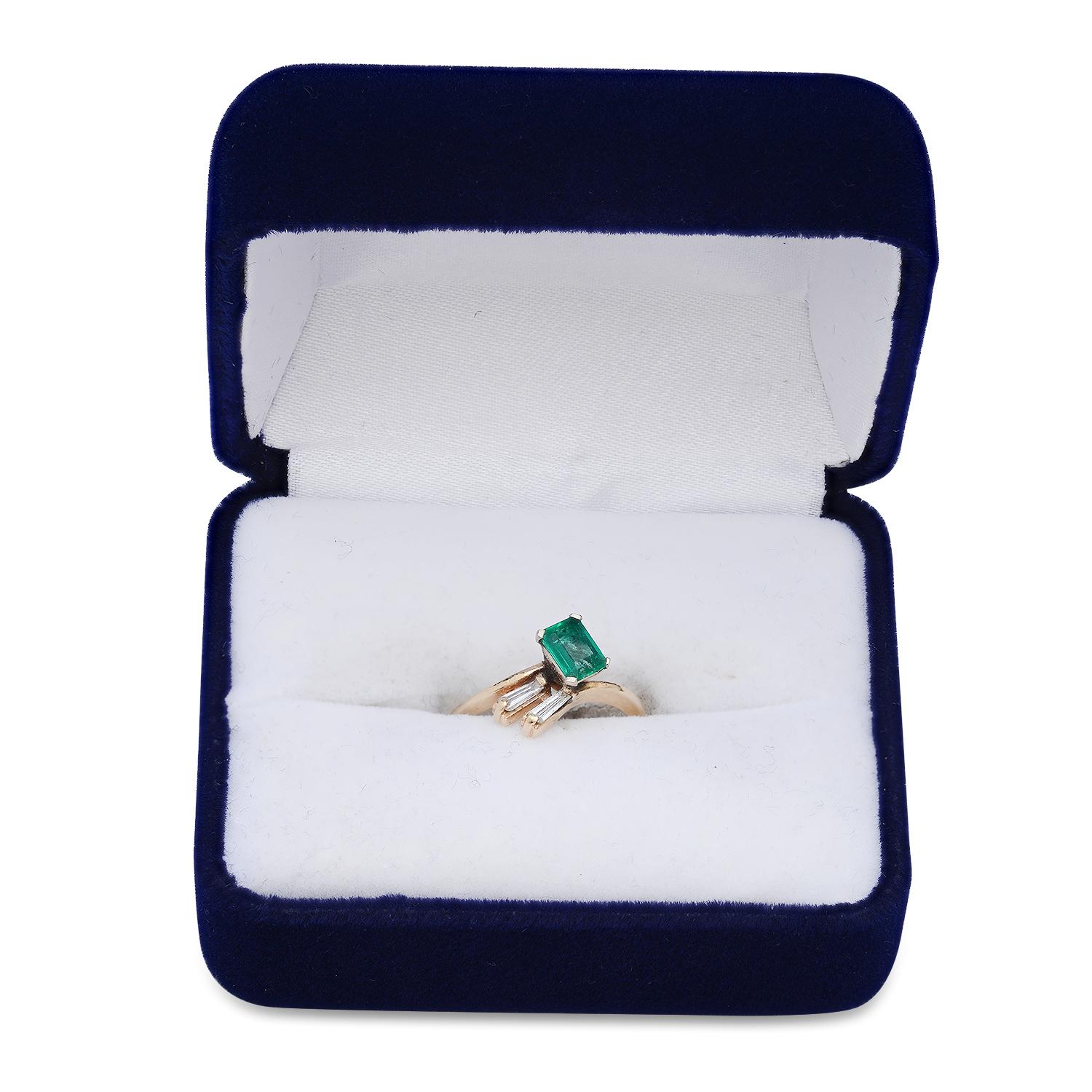 14K Yellow Gold Setting with 0.65ct Emerald and 0.18ct Diamond Ladies Ring