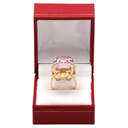 14k Yellow Gold 26.90ct Kunzite 0.28ct Diamond Ring