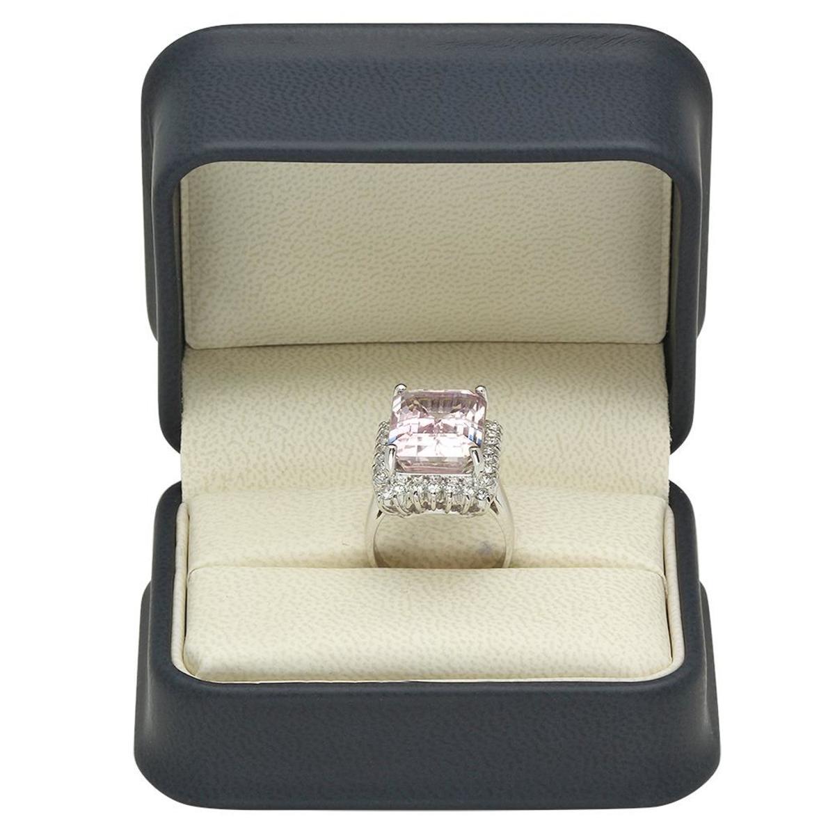 14K White Gold 16.13ct Kunzite and 1.13ct Diamond Ring