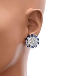 18K White Gold Setting with 5.0ct Sapphire and 1.46ct Diamond Ladies Earrings