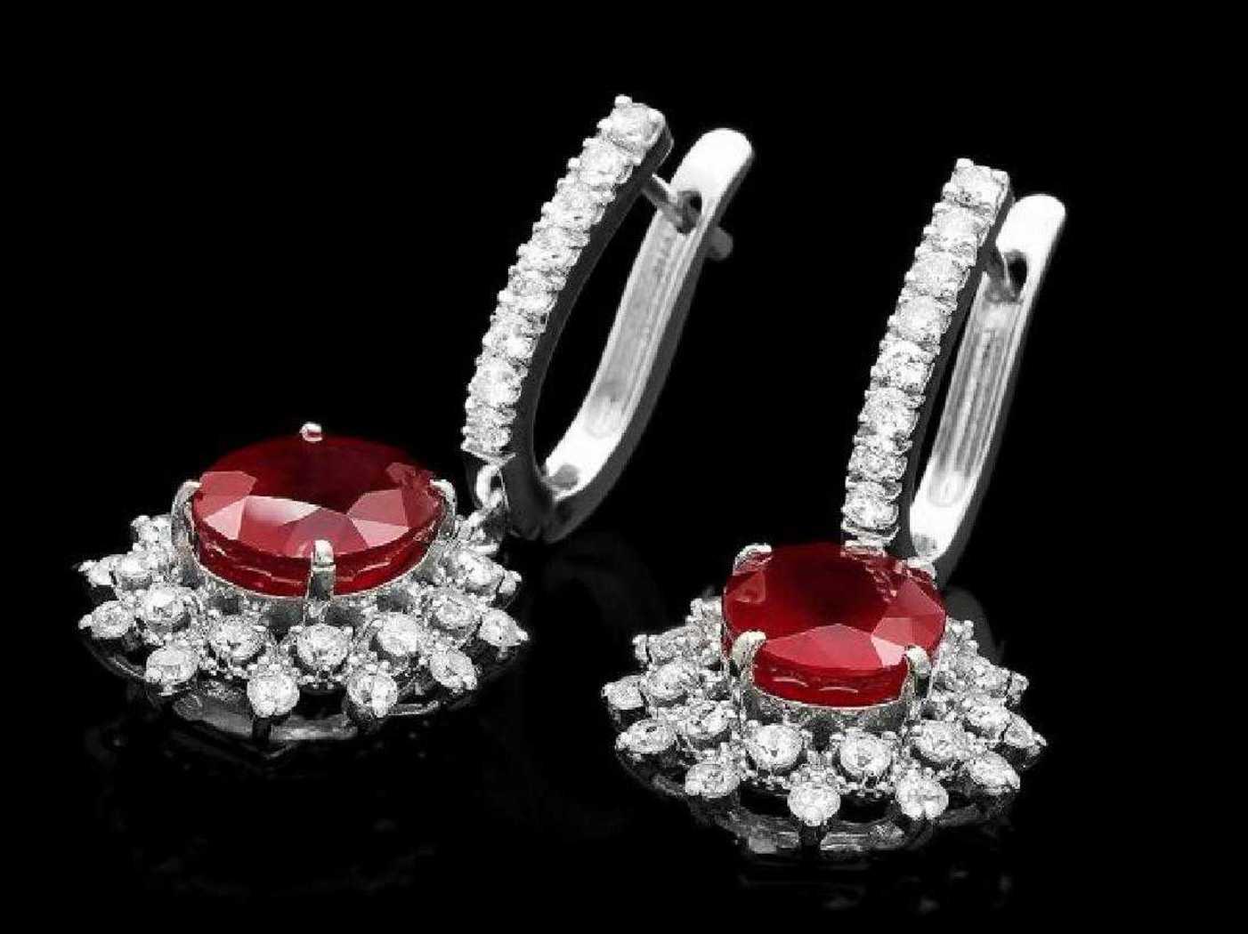 14K White Gold 7.85ct Ruby and 1.92ct Diamond Earrings