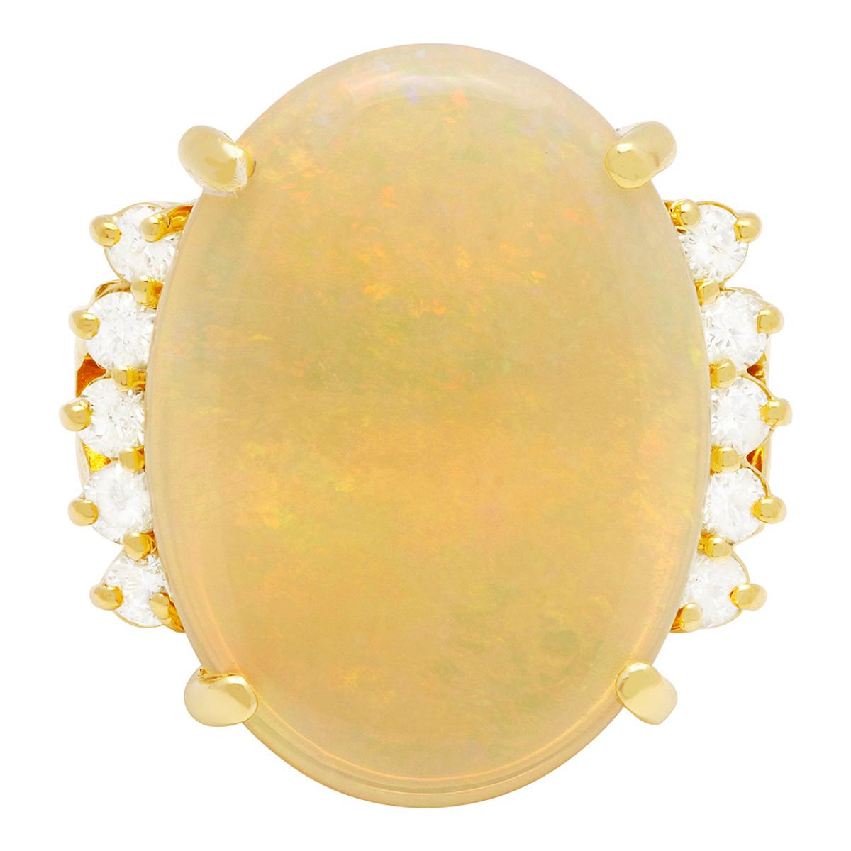 14k Yellow Gold 11.44ct White Opal 0.53ct Diamond Ring