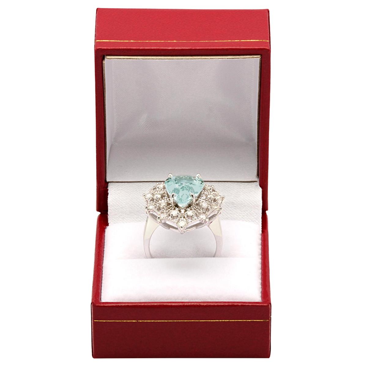 14k White Gold 5.03ct Aquamarine 1.03ct Diamond Ring