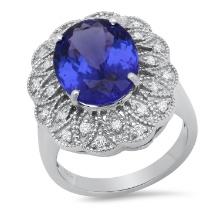 14K White Gold Setting with 6.62ct Tanzanite and 0.33ct Diamond Ladies Ring